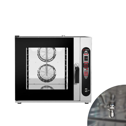 GGM Gastro Commercial Electric Combi Oven- Digital Controls - 6x GN 2/1 or 12x GN 1/1 - 6.1 cm LCD touchscreen - incl. Automatic washing system, Core temperature probe, Direct steam injection, Wi‑Fi & Cloud connectivity