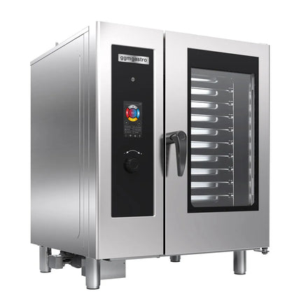 GGM Gastro Commercial Electric Combi Oven - Touchscreen Controls - 10x GN 1/1 - incl. Automatic washing system, Core temperature probe, Boiler-based steam generator & Rack trolley
