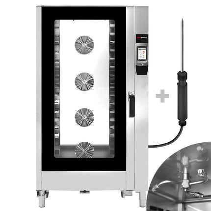GGM Gastro Commercial Electric Combi Oven - Touchscreen Controls - 17.8 cm touchscreen display - 40x GN 1/1 or 20x GN 2/1 - incl. Automatic washing system, Core temperature probe & Tray trolley