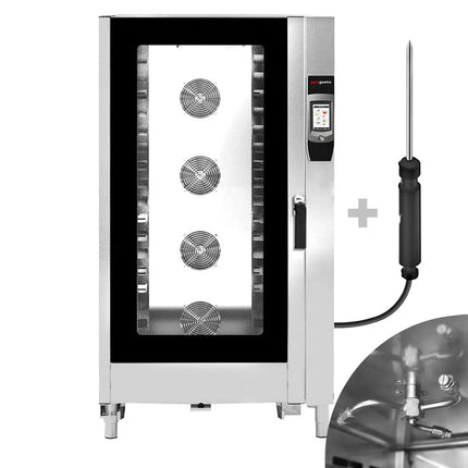GGM Gastro Commercial Electric Combi Oven- Touchscreen Controls - 20x GN 1/1 - incl. Automatic washing system, Core temperature probe & Tray trolley