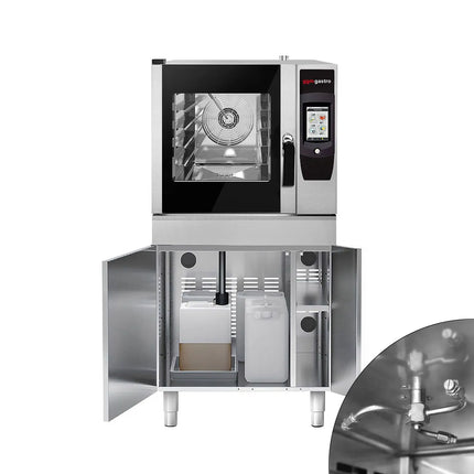 GGM Gastro Commercial Electric Combi Oven - Touchscreen Controls - 4x GN 1/1 - incl. Automatic washing system, Core temperature probe, Fat collection tray, Halogen lighting, Wi‑Fi & USB - 17.8 cm colour touchscreen