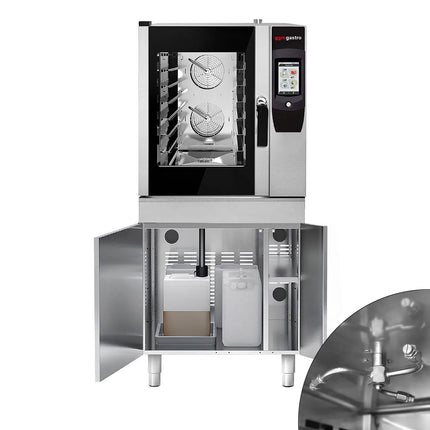 GGM Gastro Commercial Electric Combi Oven- Touchscreen Controls - 6x GN 1/1 - 17.8 cm colour touchscreen - incl. Automatic washing system, Core temperature probe, Fat collection tray, Base cabinet, Wi‑Fi & USB