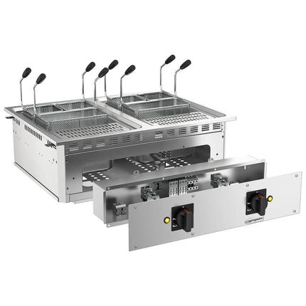 GGM Gastro Commercial Electric Drop-in Pasta Cooker – 13+13 L – 15 kW - with drain tap - incl. 6 Baskets