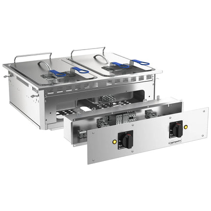 GGM Gastro Commercial Electric Drop-in Twin Tank Fryer - 13+13 L - 24kW - with drain tap