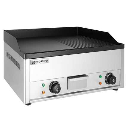 GGM Gastro Commercial Electric Griddle - 4.4kW - Smooth/Ribbed Plate (half & half) - Cooking area: 600x335mm