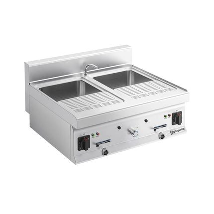 GGM Gastro Commercial Electric Pasta Cooker - Twin Tank - Countertop - 2x26L - 12kW - with Drain Tap - 700mm Depth