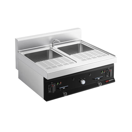 GGM Gastro Commercial Electric Pasta Cooker - Twin Tank - Countertop - 2x26L - 12kW - with Drain Tap - 700mm Depth