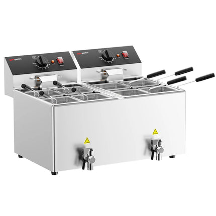 GGM Gastro Commercial Electric Pasta Cooker - Twin Tank - Countertop - 8 + 8L - 6.5kW - with Drain Tap - with 8 Baskets