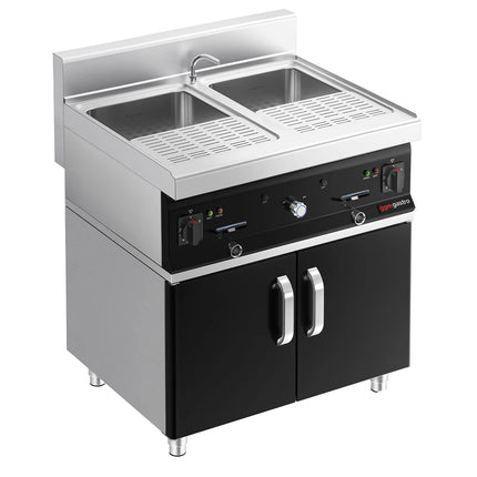 GGM Gastro Commercial Electric Pasta Cooker - Twin Tank - Freestanding - 2x 26L - 12kW - with Drain Tap - on Cupboard Base - 2-Door - 700mm Depth