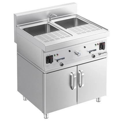 GGM Gastro Commercial Electric Pasta Cooker - Twin Tank - Freestanding - 2x26L - 12kW - with Drain Tap - on Cupboard Base - 2-Door - 700mm Depth