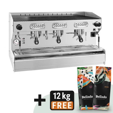 GGM Gastro Commercial Espresso Machine "Allegro" - 3 Group - Pre-infusion System & 2 Steam Wands