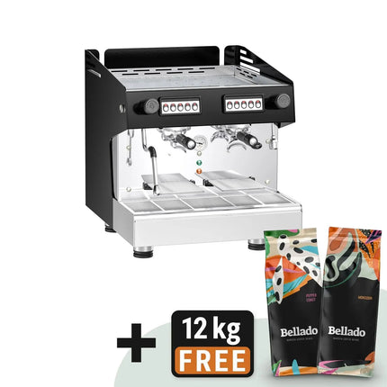GGM Gastro Commercial Espresso Machine Compact - 2 Group - with Digital Display - Pre-infusion System & 1 Steam Wand