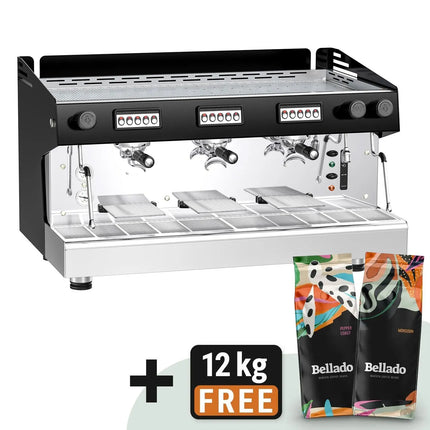 GGM Gastro Commercial Espresso Machine Compact - 3 Group - Manual - Pre-infusion System & 2 Steam Wands