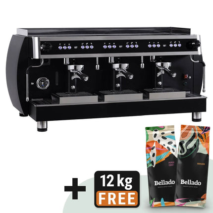 GGM Gastro Commercial Espresso Machine "Grace" - 3 Group - with Digital Display - Pre-infusion System & 2 Steam Wands - Black