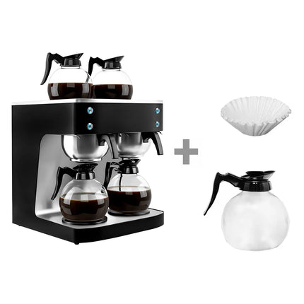 GGM Gastro Commercial Filter Coffee Machine - 2x 1.8L - 4.04 kW - with manual fill & 4 hot plates - incl. 2 glass jugs