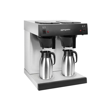 GGM Gastro Commercial Filter Coffee Machine - 2x 2.0L - 2.8 kW - with manual fill & 2 hot plates - incl. 2 thermal flasks