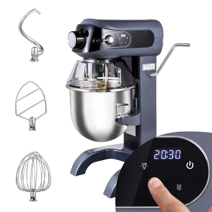 GGM Gastro Commercial Floor Standing Planetary Mixer – 20 Litres – 1.1 kW – with Display, Lighting & 3 Attachments – Light Ivory