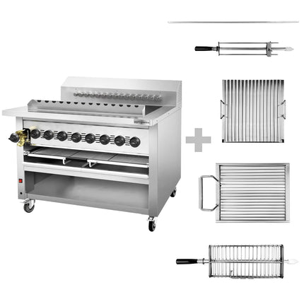 GGM Gastro Commercial Gas Adana & Shish Kebab Skewer Grill – 15 Auto-Rotating Skewers - 8 Burners - 36.2 kW
