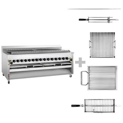 GGM Gastro Commercial Gas Adana & Shish Kebab Skewer Grill – 30 Auto‑Rotate Skewers - 15 Burners - 23 Included