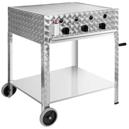 GGM Gastro Commercial Gas Chargrill - 10kW - Freestanding - 560mm Deep - 3 Burners - 1 Grill Grids - Polished - incl. Grill Grid, Baking Trays, Base Frame