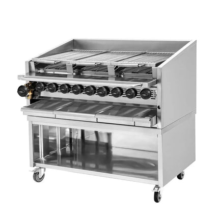GGM Gastro Commercial Gas Chargrill - 25kW - Freestanding - 900mm Deep - 9 Burners - 4 Grill Grids - Tilting Grill Grid