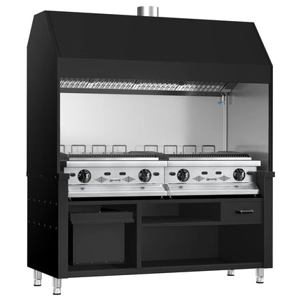 GGM Gastro Commercial Gas Chargrill BERLIN - 1760mm - 790mm Deep - 8 Grill Grids - 28kW - Black