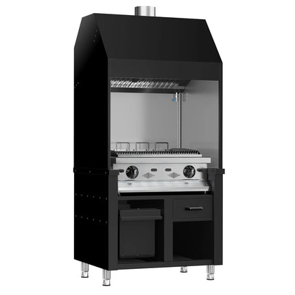 GGM Gastro Commercial Gas Chargrill BERLIN - 960mm - 790mm Deep - 4 Grill Grids - Cast-Iron Cooking Grids - Black