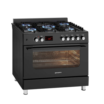 GGM Gastro Commercial Gas Cooker – 5 Burners (13.45 kW) – 900 mm – with Electric Oven (3.23 kW)