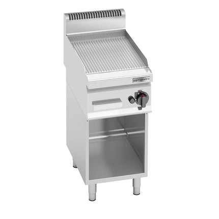 GGM Gastro Commercial Gas Griddle - 4.0kW - Ribbed Plate - Cooking area: 296x430mm - on Stand