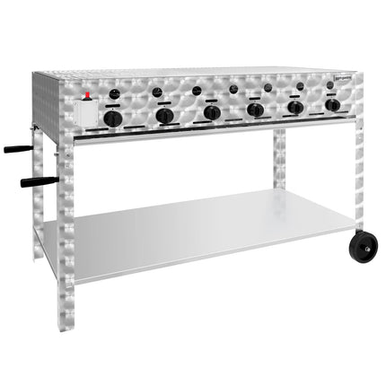 GGM Gastro Commercial Gas Grill – 22,5 kW – 6 Burners – incl. Mobile Stand, Grill Grate & Tray