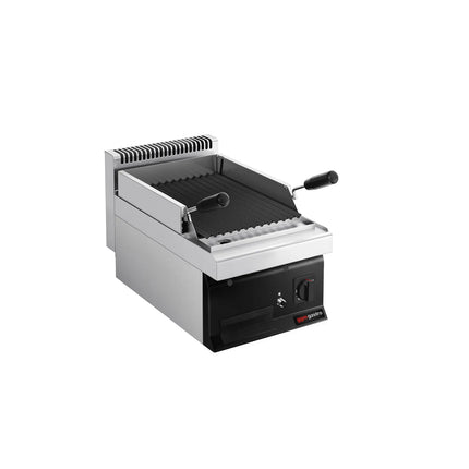 GGM Gastro Commercial Gas Lava Rock Chargrill MARIO 700 - 400mm - Countertop - 700mm Deep - 1 Grill Grid - Tilting Grill Grid - Black-front Fascia