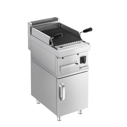 GGM Gastro Commercial Gas Lava Rock Chargrill MARIO 700 - 400mm - Freestanding - with Cabinet Base - Tilting Grill Grid - incl. cabinet base - 1 Door