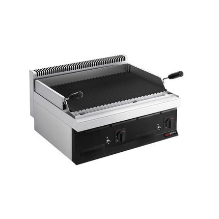 GGM Gastro Commercial Gas Lava Rock Chargrill Mario 700 - 800mm - Countertop - Tilting Grill Grid - Black-front Fascia - 700mm Deep