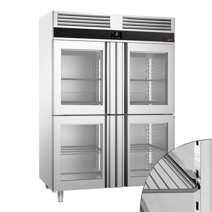 GGM Gastro Commercial Glass Door Upright Fridge PREMIUM - GN 2/1 - 1400L - with 4 half glass doors