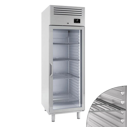 GGM Gastro Commercial Glass Door Upright Fridge Stainless steel PREMIUM PLUS - GN 2/1 - 560L - with 1 glass door