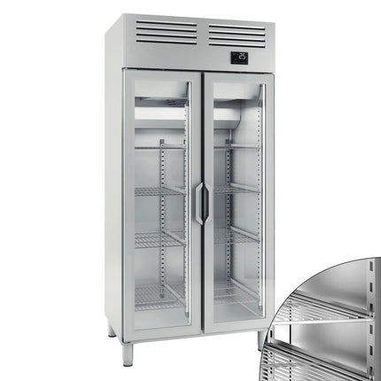 GGM Gastro Commercial Glass Door Upright Fridge Stainless steel PREMIUM PLUS - GN 1/1 - 745L - with 2 glass doors