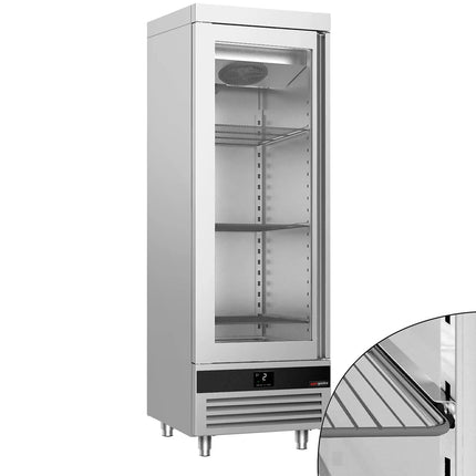 GGM Gastro Commercial Glass Door Upright Fridge Stainless steel PREMIUM - 600L - with 1 glass door