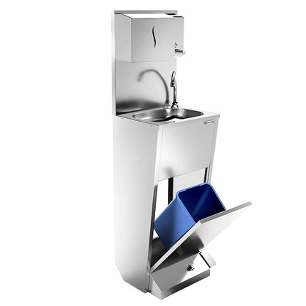 GGM Gastro Commercial Hand Wash Sink - Stainless steel - wall mounted, knee-operated, with upstand/splashback, with tap, with paper towel dispenser, manual soap dispenser