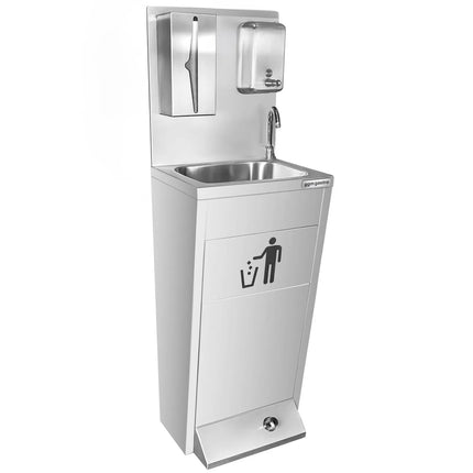 GGM Gastro Commercial Hand Wash Sink - Stainless steel - with foot-operated tap, soap dispenser & paper towel dispenser