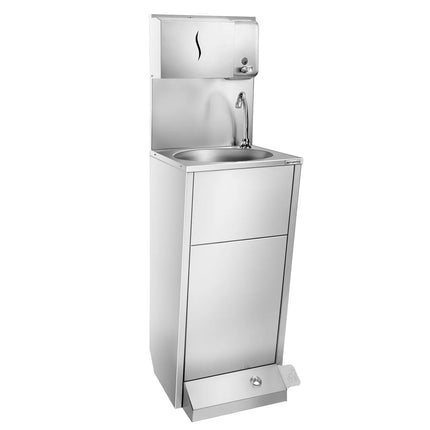 GGM Gastro Commercial Hand Wash Sink - Stainless steel - with foot-operated tap, soap dispenser & paper towel dispenser