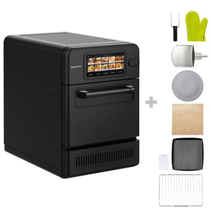 GGM Gastro Commercial High Speed Oven - Touchscreen - 3.0kW - Black - Ventless - incl. Pizza Tray, Mesh Basket | 80% Faster Cooking