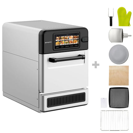 GGM Gastro Commercial High Speed Oven - Touchscreen - 3.0kW - Stainless Steel - Ventless - incl. Pizza Tray, Mesh Basket | 80% Faster Cooking