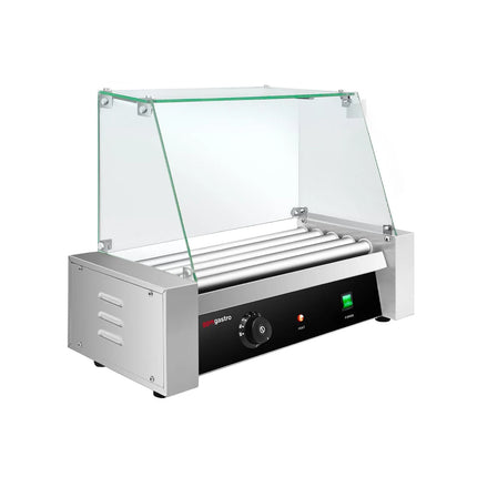 GGM Gastro Commercial Hot Dog Roller Grill - 5 Rollers - with Glass Cover - Single Heating Zone