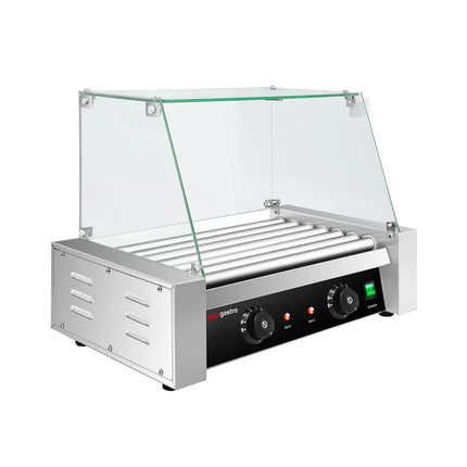 GGM Gastro Commercial Hot Dog Roller Grill - 7 Rollers - with Glass Cover