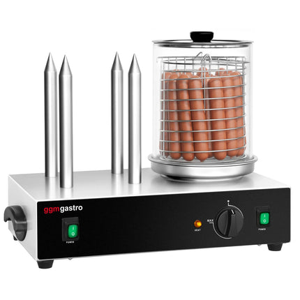 GGM Gastro Commercial Hot Dog Steamer - 1.1kW - with 4 Toasting Rods