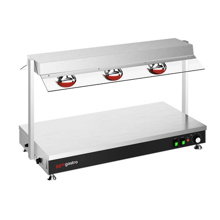 GGM Gastro Commercial Hot Plate Stainless Steel - 1035mm - 1x GN 1/1 - 1.5 kW - with 3 Infrared Heat Lamps - with Toughened Glass Sneeze Screen