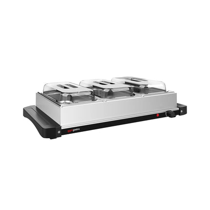 GGM Gastro Commercial Hot Plate - Stainless Steel - 657mm - 3x GN 1/3 - 400 W - incl. 3x GN 1/3 containers & lids