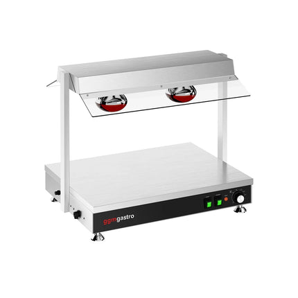 GGM Gastro Commercial Hot Plate Stainless Steel - 700mm - 1x GN GN 1/1 - 1 kW - with 2 Infrared Heat Lamps - with Toughened Glass Sneeze Screen