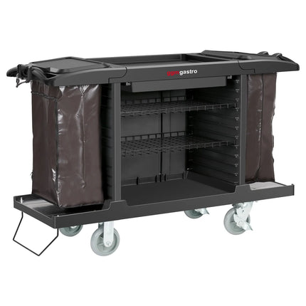 GGM Gastro Commercial Housekeeping Trolley - 2 laundry bags, 1 top shelf, 3 bottom shelves - Polypropylene (PP) frame - Black