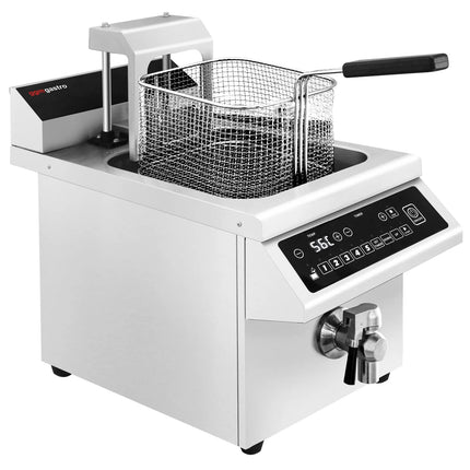 GGM Gastro Commercial Induction Fryer - 8 litres - 3.5kW - Electronic control - Digital - with drain tap - with automatic basket lift